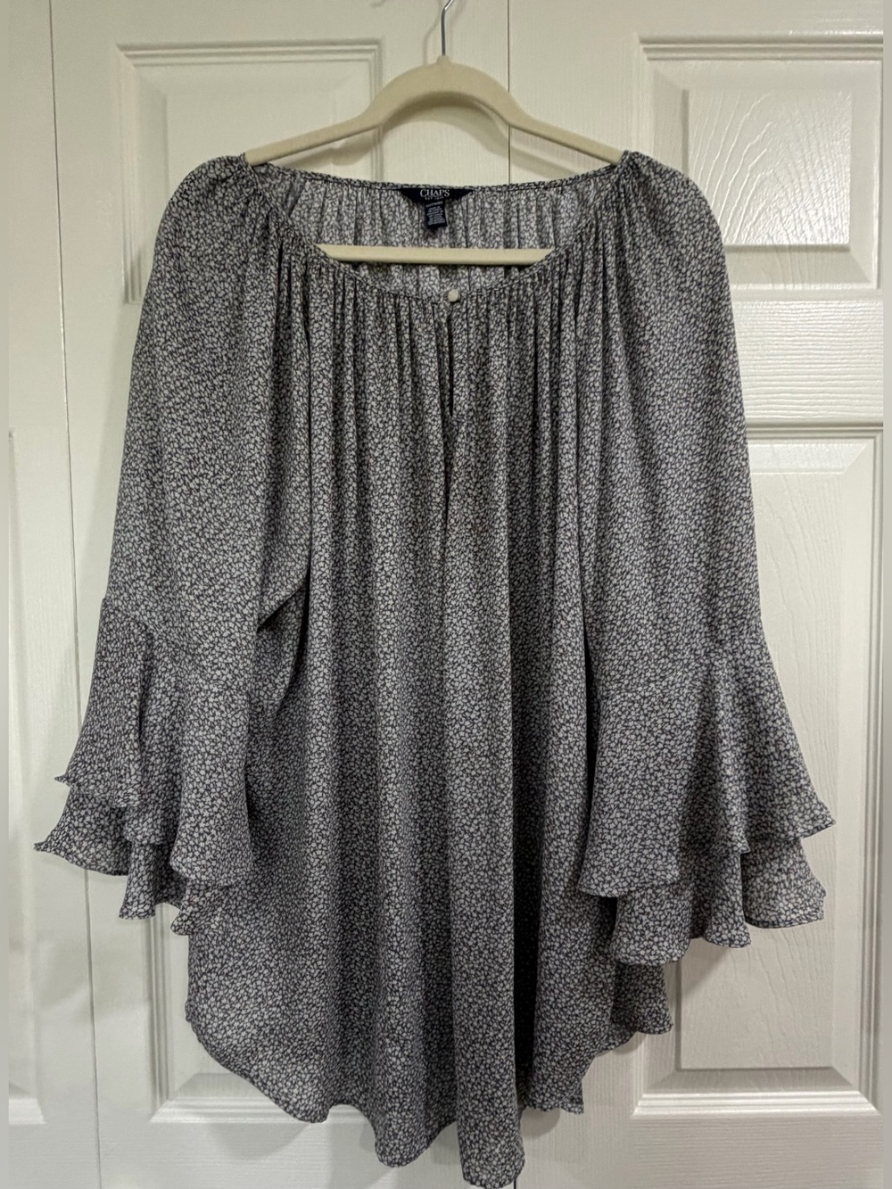 Chaps Gray Floral Blouse with Pink Accents